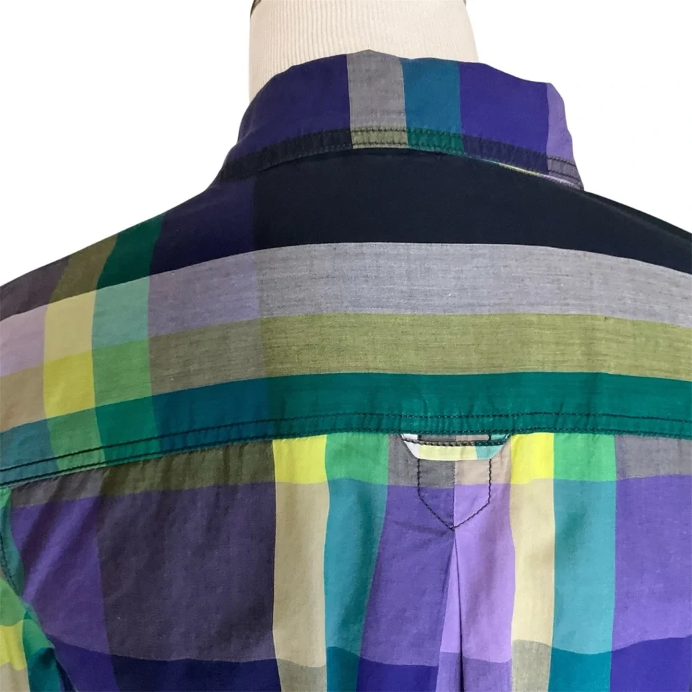 Plaid Long Sleeve Button Front Shirt 100% Cotton Purple Blue Green Women’s M - Picture 5 of 11